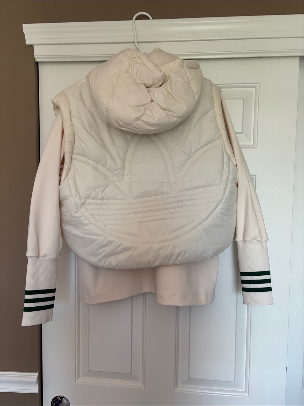 adidas ladies Cream Hooded Puffer Vest with Soft Zip Hoodie as an under jacket - Picture 6 of 7